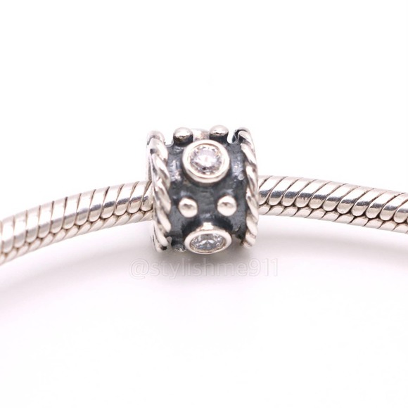 Authentic PANDORA Sterling Silver Abstract Oxidized Charm with cubic zirconia - Picture 4 of 9